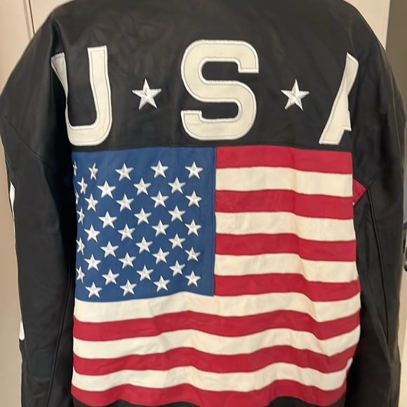 This beautiful USA size 2X all leather patriotic vintage coat - Picture 7 of 12